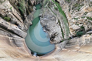 Reservoir dam at Quentar on cloudy weather, Granada province, Andalusia