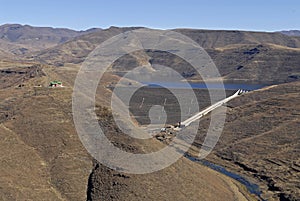 Reservoir Earth Wall in Mountains
