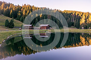 Reservoir and Huts at Alp Di Siusi