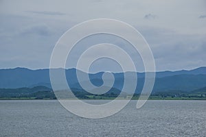 reservoir with long stretches of mountains.