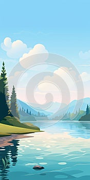 Reservoir: A Sunny Day Vector Illustration With Pastel Colors