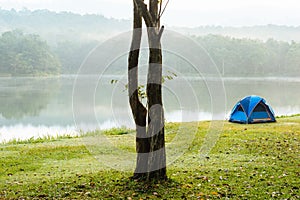 Tent on lakefront, Jedkod-Pongkonsao Natural Srudy, Saraburi, Thailand photo