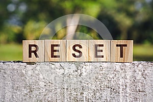 Reset Word on Wooden Block