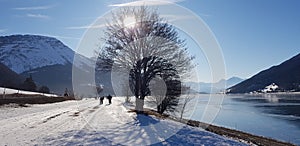 Resia Frozen Lake mountain country on the lake Alpi les alpes the alps italy i