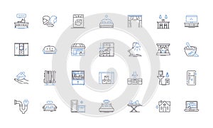 Residence line icons collection. home, dwelling, abode, domicile, house, apartment, bungalow vector and linear photo