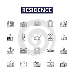 Residence line vector icons and signs. Abode, House, Dwelling, Villa, Dwellings, Mansion, Pad, Lodge outline vector