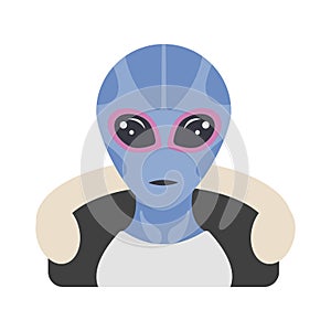 Resident Alien hooded jacket. Extraterrestrial visitor face portrait in human clothing. Vector web flat color cartoon icon