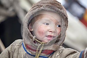 A resident of the tundra, The extreme north, Yamal, the pasture of Nenets people, children on vacation playing in the yurt