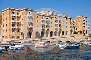 The residental houses on the Senglea (L-isla) peninsula. Malta.