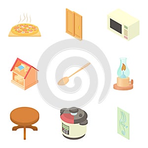 Residental icons set, cartoon style