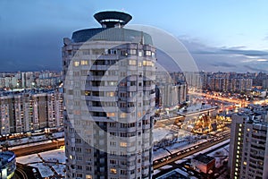 Residential apartment building tower in the city