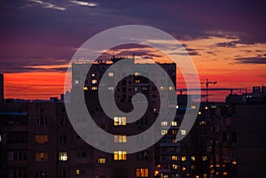 Residential apartment buildings against the background of the evening sky