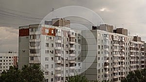 Residential apartment buildings in cloudy weather. Urbanistics