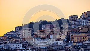 Residential Apartment Home Buildings in Historic Downtown City on Coast of Naples, Italy