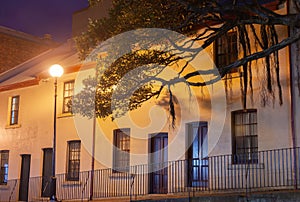 Residential apartments in The Rocks district in Sydney at night