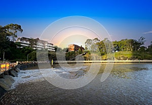 residential appartments on Parramatta River at Sunset with colourful skies Sydney NSW Australia