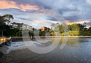 residential appartments on Parramatta River at Sunset with colourful skies Sydney NSW Australia