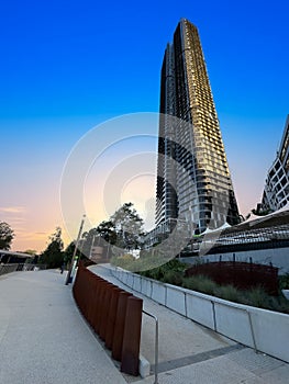 residential appartments on Parramatta River at Sunset with colourful skies Sydney NSW Australia