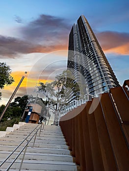 residential appartments on Parramatta River at Sunset with colourful skies Sydney NSW Australia