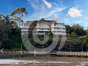 residential appartments on Parramatta River at Sunset with colourful skies Sydney NSW Australia