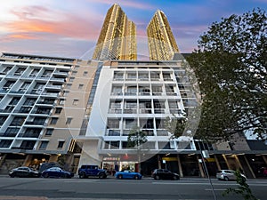 residential appartments on Parramatta River at Sunset with colourful skies Sydney NSW Australia