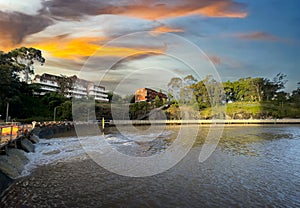 residential appartments on Parramatta River at Sunset with colourful skies Sydney NSW Australia