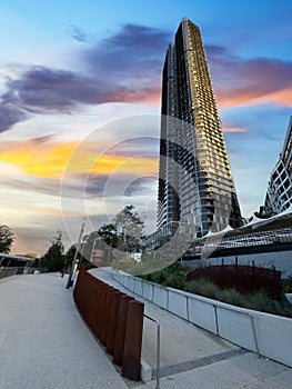 residential appartments on Parramatta River at Sunset with colourful skies Sydney NSW Australia