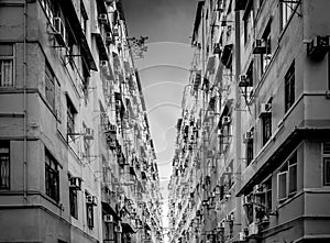 Residential aprtment in old district, Hong Kong in Black and white, Asia