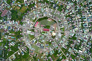 Residential area in Bao Loc city, Vietnam seen from above