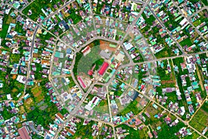 Residential area in Bao Loc city, Vietnam seen from above