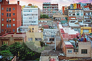 Residential area in barcelona city. restrained urban conditions