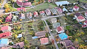 Residential area of the city at aerial cityscape houses in small town in the Uzhhorod Ukraine Europe