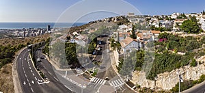 Residential area Ramat Eshkol. Haifa. Israel. Shooting from the drone from Freud`s road Derech Freud.