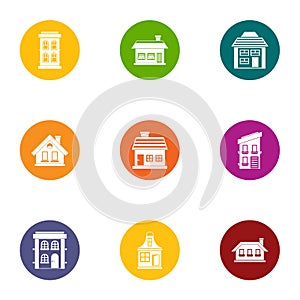 Residential buildind icons set, flat style
