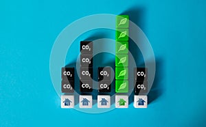 A residential building absorbs more greenhouse gases than other households emit. High energy efficiency. Improving saving energy,