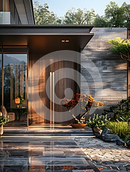 Residential building with a bonsai tree in the front yard