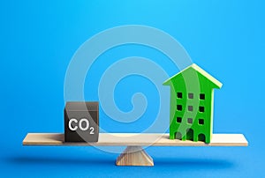 Residential building and CO2 emissions on scales. Greenhouse gas Emissions. Improving energy efficiency, lowering impact on