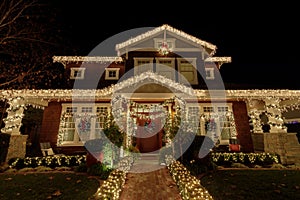 Christmas night lights decorating house in California photo