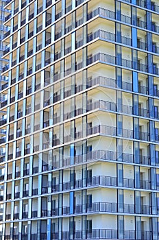 Residential building facade with balconies