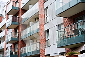 Residential building facade with balconies and windows