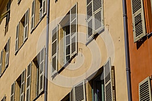 Residential building facade in old town of Nice