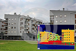 Residential building with Infrared thermovision image photo