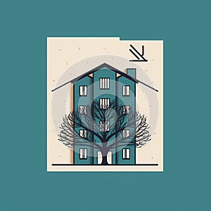 Residential building outline with tree logo, Life in harmony with nature
