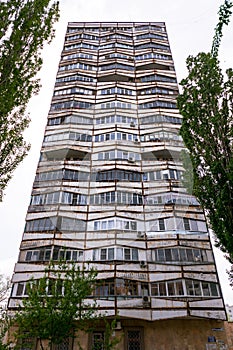 Residential building in Volgodonsk, Russia, Soviet modernism era brutalism photo