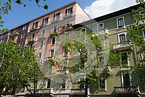 Residential buildings along via Losanna in Milan, Italy
