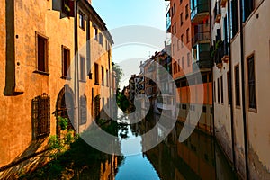 Residential buildings on the city canal San Massimo in Padua, Italy.