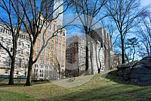 Residential Buildings in East Harlem seen from Central Park in New York City during Spring