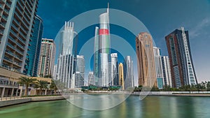 Residential buildings in Jumeirah Lake Towers timelapse hyperlapse in Dubai, UAE.