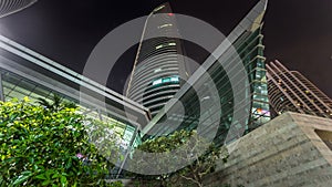 Residential buildings look up in Jumeirah Lake Towers timelapse in Dubai, UAE.