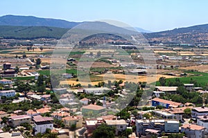 Residential buildings near Bodrum International Airport. Travel and tourism concept. Horizontal photo. Aerial photography.